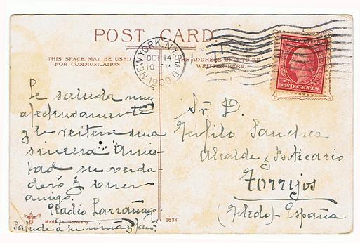 REVERSO 1909 Reverso Postal 1909