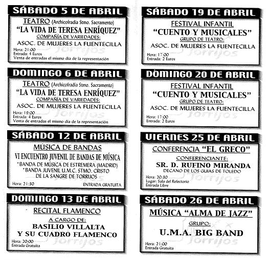 Programacion cultural para Abril
